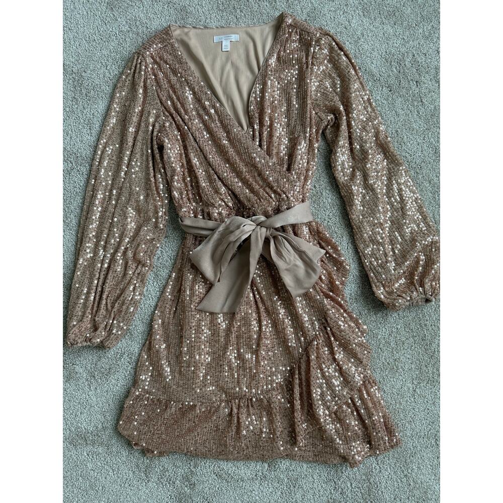 Lauren Conrad Rose Gold Sequin Wrap Mini Dress - XS - Picture 4 of 6